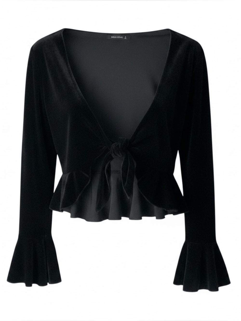 NALLY & MILLIE Cardigan Tie Front Velvet Cropped Y2K Gothic Goth Black Small